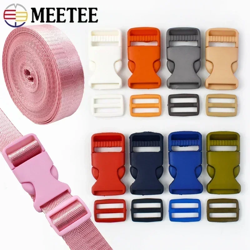 1/2Sets 20/25mm Plastic Release Buckle Tri-Glide Sliders Webbing Tape for Bag Strap Clasp Dog Collar Nylon Webbings Accessories