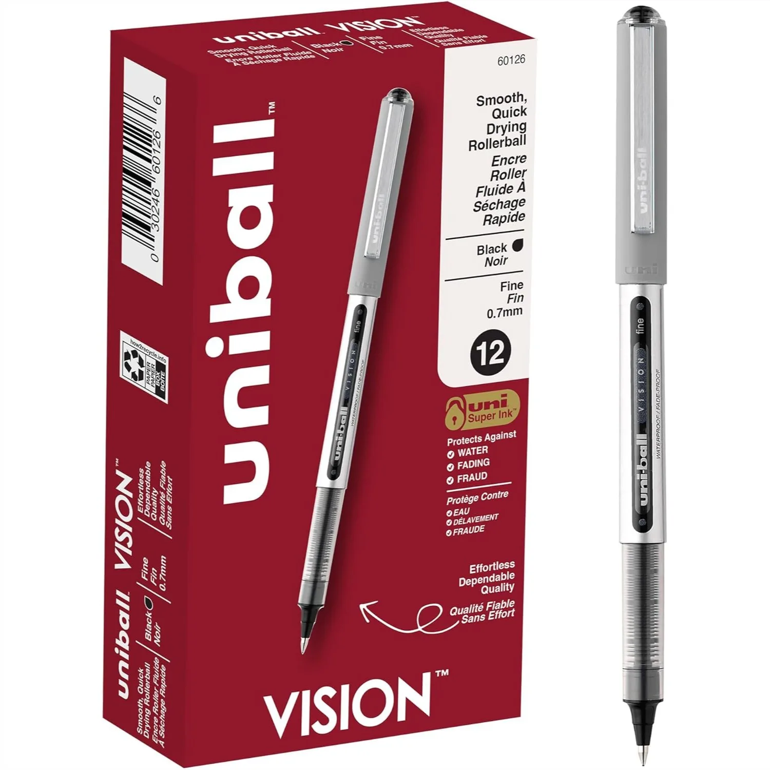 

Rollerball Pens Fine Point 0.7 mm Black Ink, 12-Pack with Smooth Flow and Water-Resistant Ink for Everyday Writing