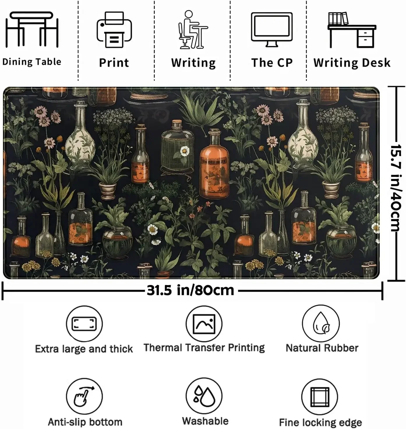 Long Gaming Mouse Mat Large Playmat Mouse Pad Mystical Green Plant Computer Laptop Keyboard Desktop Protector Office Mat