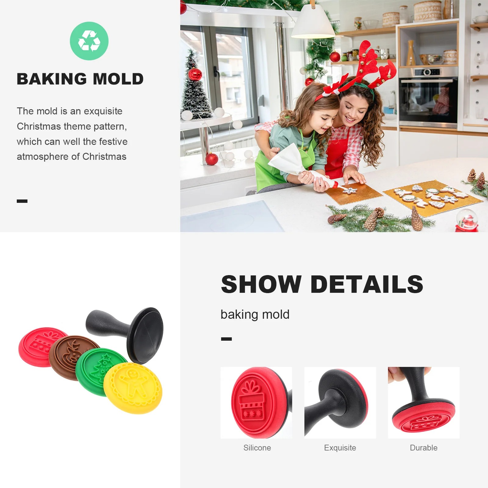 

1Set Cookie Stamps Christmas Themed Silicone Baking Stamps for Biscuits Cookies Fondants Chocolate Snacks Kitchen Tools