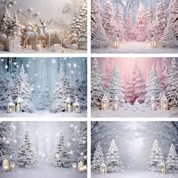 Mehofond Winter Pink Pine Forest Snow Deer Scenic Photo Backgrounds Christmas Kids Candle Snowflake Photography Backdrops Studio