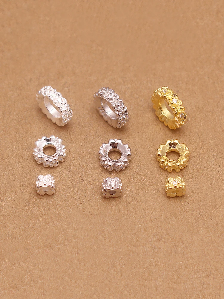 

S925 Sterling Silver Diamond Embedded Zircon Flower Core Sp Beads DIY Crystal Bracelet Nelace Jewelry Silver Accories