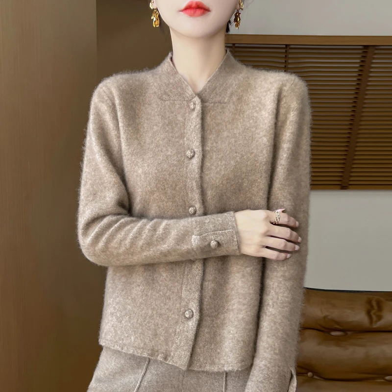 Retro new Chinese sweater 100% beautiful slave wool red fashion collar sweater coat cardigan coat