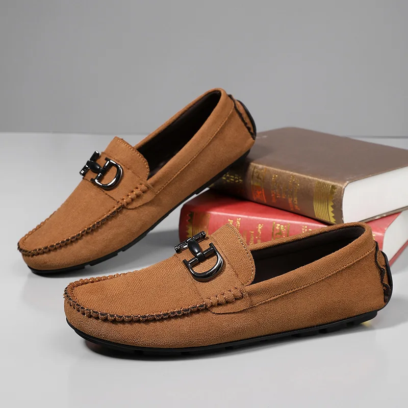 2026 men's comfortable soft soled bean shoes, suede leather loafers, one foot casual shoes