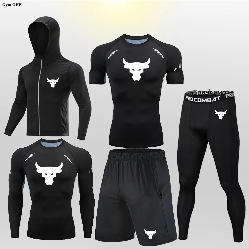 MMA Rashguard Men Sportswear Compression Sport Suits Quick Dry Clothes Jogger Training Gym Fitness Tracksuits Tights Running Set