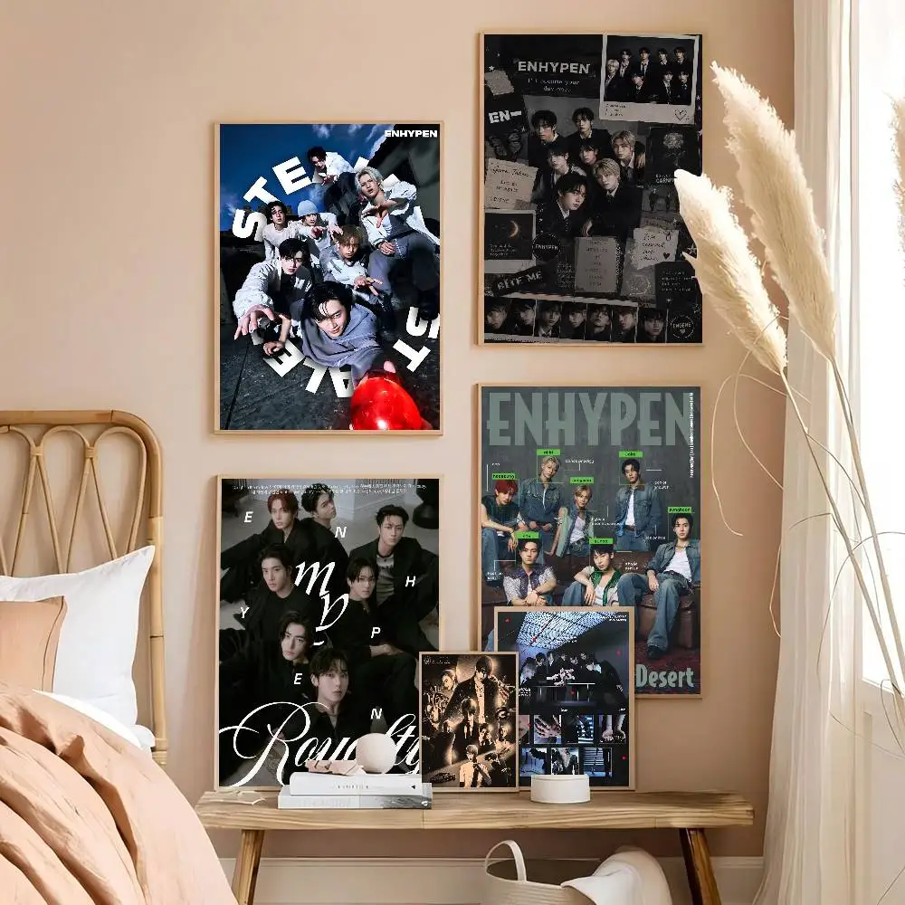 Korea Boy Band E-ENHYPENES Vintage Posters Sticky Vintage Room Home Bar Cafe Decor Kawaii Room Decor