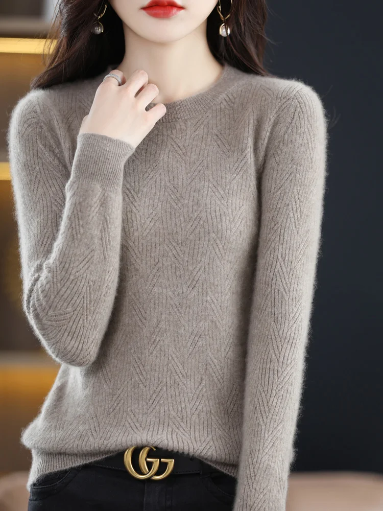 

100% Pure Wool Women's Sweater Autumn and Winter New Knitted Pullover round Neck Loose Comfortable Sweater Top All-Matching