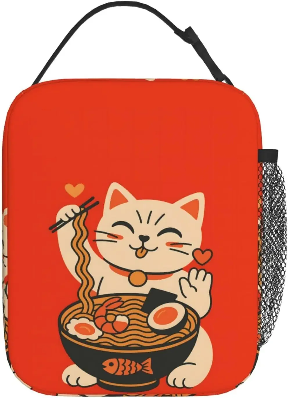 Ramen Cat Lunch Box For Women Girls, Japanese Noodle Cartoon Kitten Reusable Thermal Insulation Cooler Tote Bags