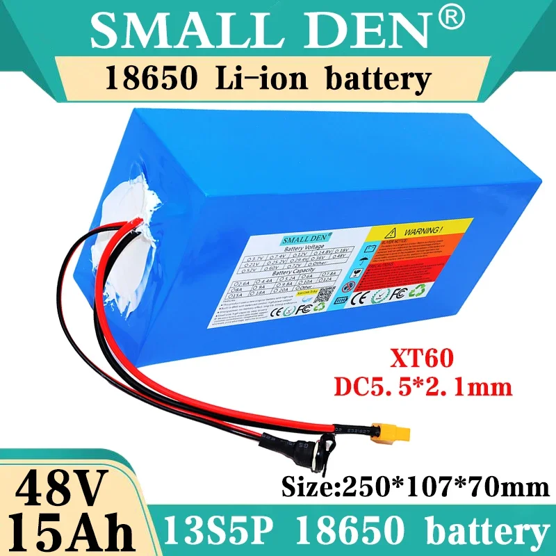 48V 15Ah 18650 Lithium Battery 54.6V 13S5P Rechargeable Battery 1500W Power Equipment, Power Tools, Backup Power Battery Pack