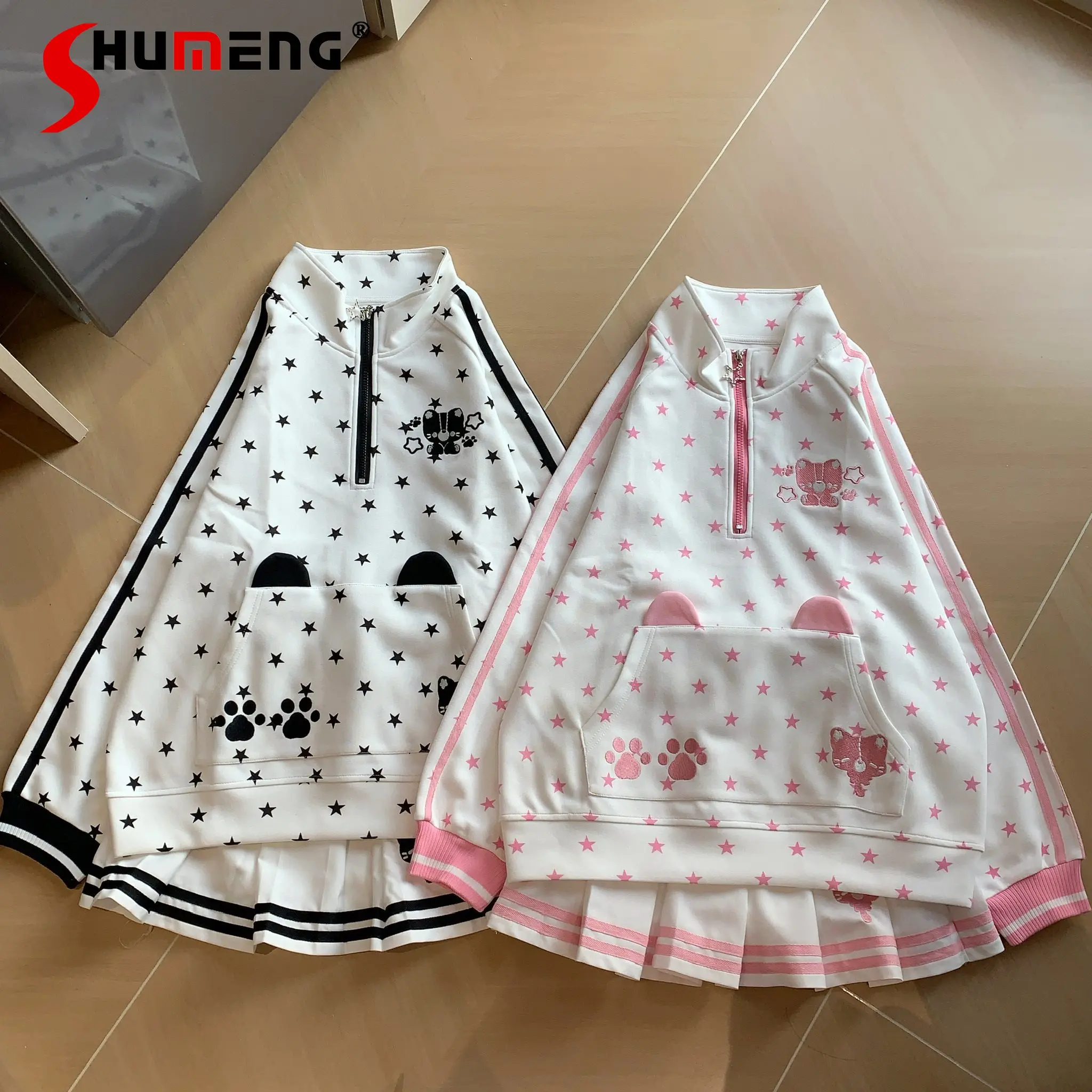 

Комплект из свитшота и юбки в японском стиле с мультяшным принтом, весна 2026, для девочек, спортивный повседневный комплект для студенток, топы и юбка