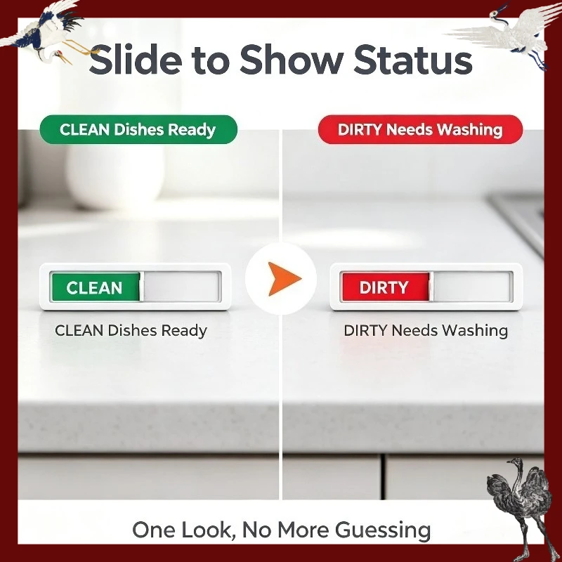 Household Clean Dirty Dishwasher Slider Indicator Green Waterproof Self Adhesive Dish Washer Door Label Family Kitchen Gadget