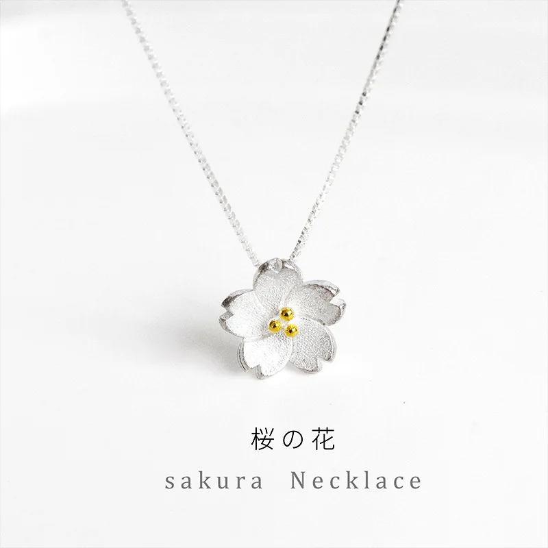 Minimalist ische Sakura-Blumen kette aus 925er Sterling silber, Ins-Stil, Schlüsselbein kette, modischer Damen schmuck