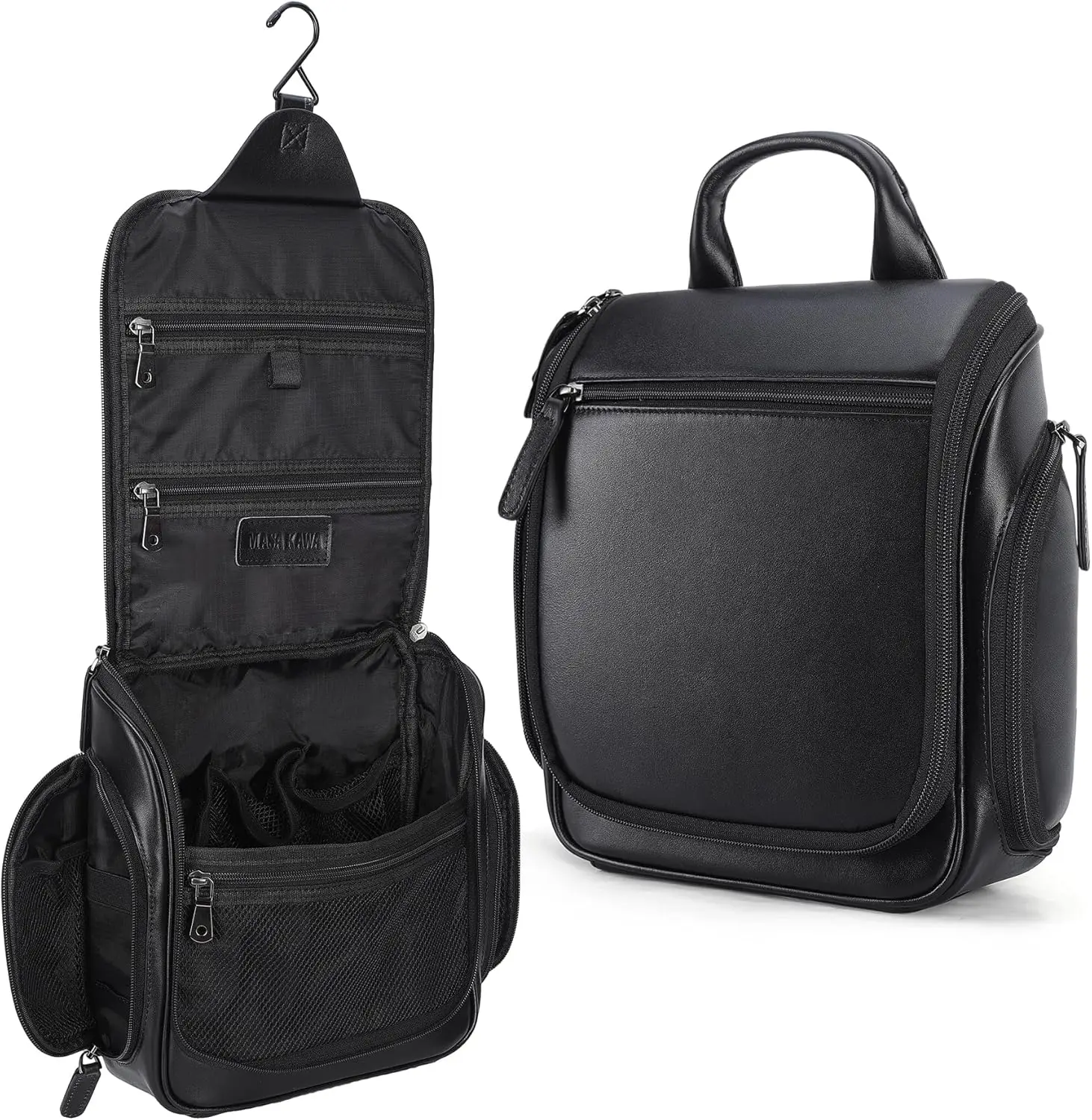 

Кожаная дорожная косметичка для мужчин, расширяемая, водонепроницаемая, портативная, черная, для туалетных принадлежностей