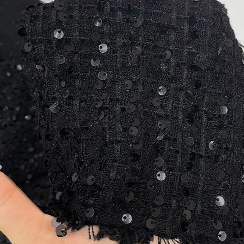 

Черная решетка и окрашенная в пряжу, плетеная твидовая ткань для осени и зимы, куртка, костюмы, пальто, ткань «сделай сам», швейный материал