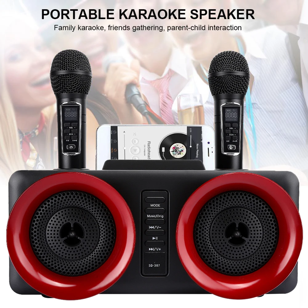 Dual Wireless Microphone with Bluetooth Speaker Family Home Karaoke Echo System Handheld Singing Machine Box Microphone Karaoke