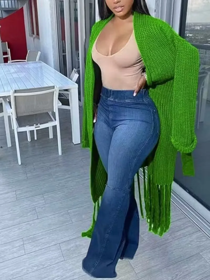 سترة نسائية أنيقة طويلة جدًا - معطف مفتوح من الأمام غير قابل للتمدد، سترة ماكسي قابلة للغسل في الغسالة لخريف/شتاء، رسمية