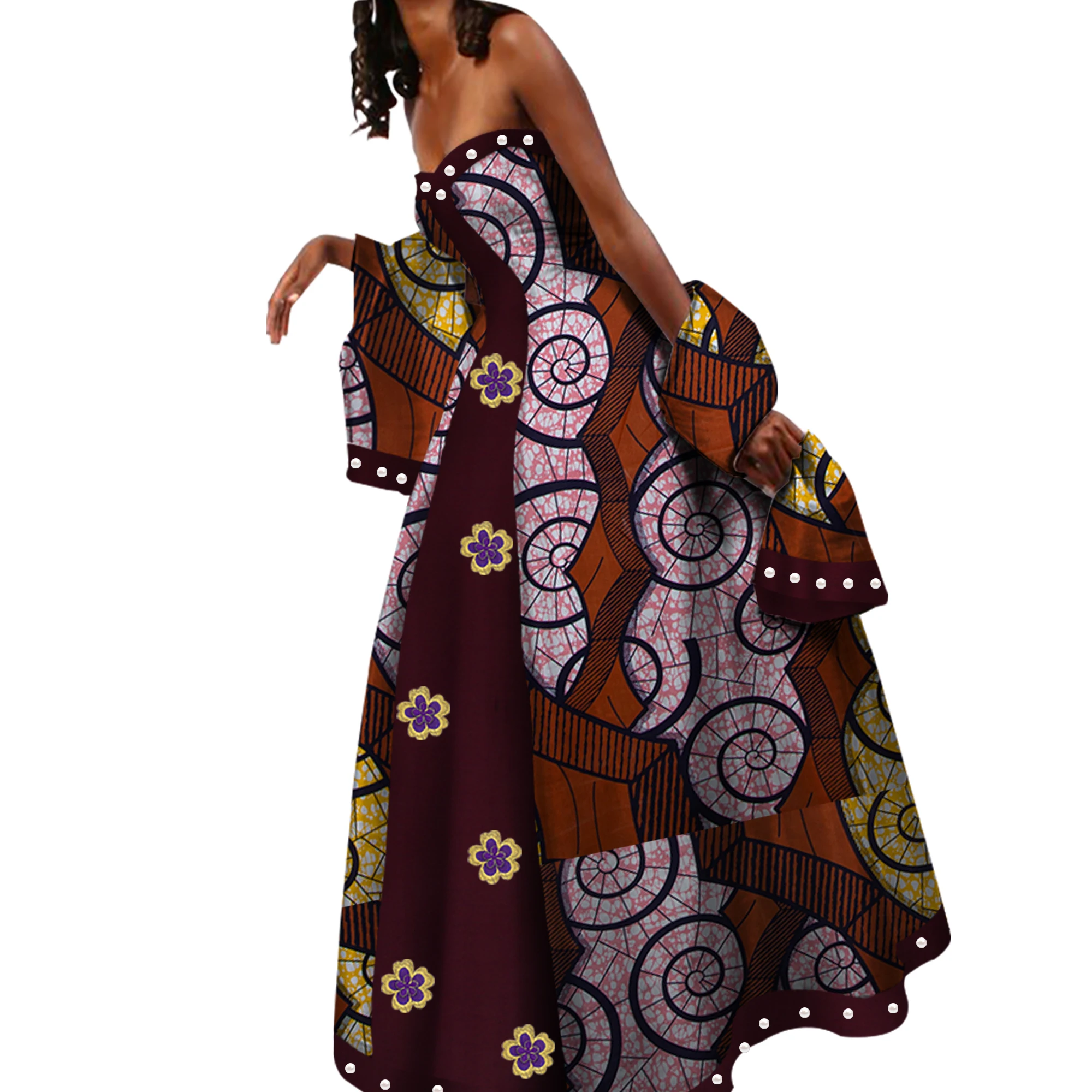 

African Dresses for Women African Batik Wax Print Sexy Backless Off Shoulder Ankara Dress Evening Party Ball Gown Dress WY3827