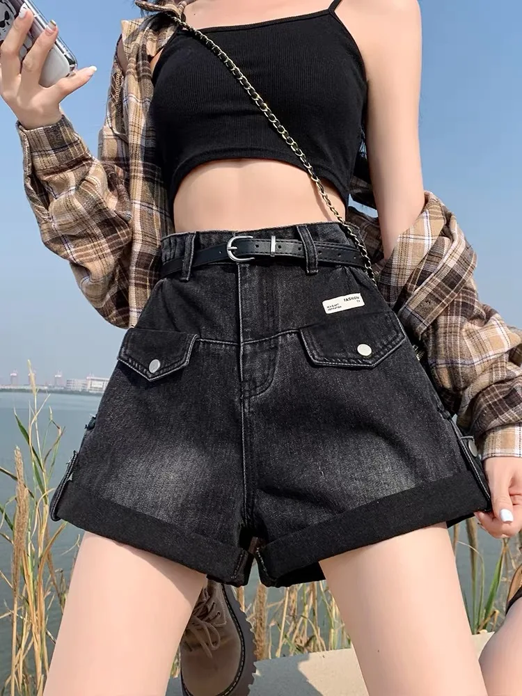 American Style Vintage High Waist Wide Leg Jeans Shorts Women Summer plus Size Cuffed Design Slimming Trendy Girl Shorts