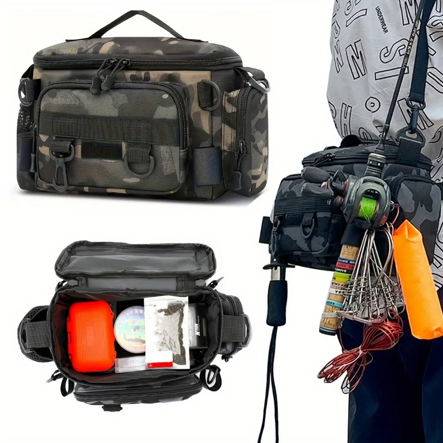 A practical fishing gear bag - canvas waist bag crossbody shoulder bag, universal travel sports bag