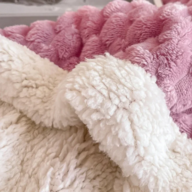 Winter Thick Solid Color Blanket Double Layered Thickened Lamb Wool Quilt Office Nap Travel Multi Purpose Blanket Anti Static