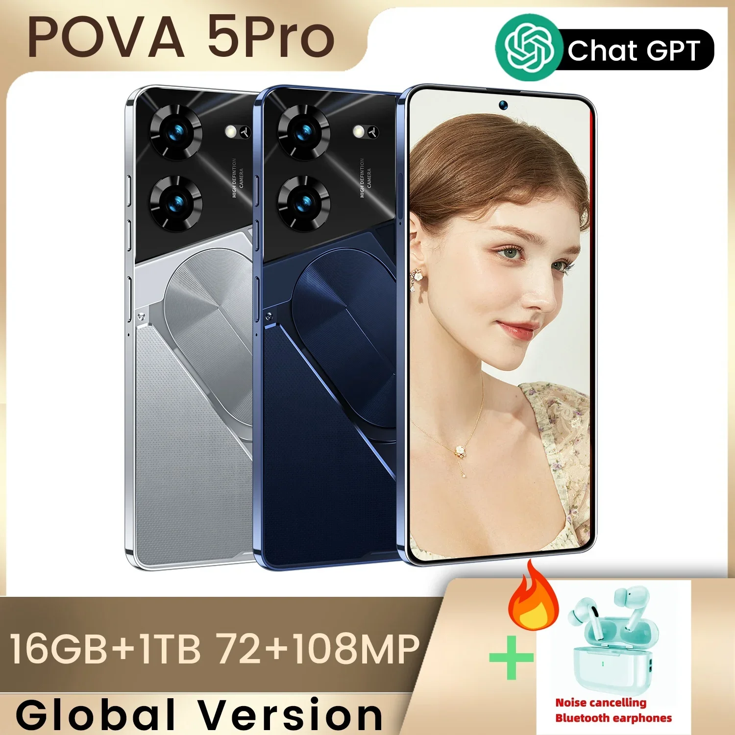 

Pova5 Pro Android 13/ 7.3'' HD Screen/ 5G Snapdragon 8 Gen2/ Dual SIM 16GB+1TB Phone with 72MP+108MP Camera and 6800mAh Battery