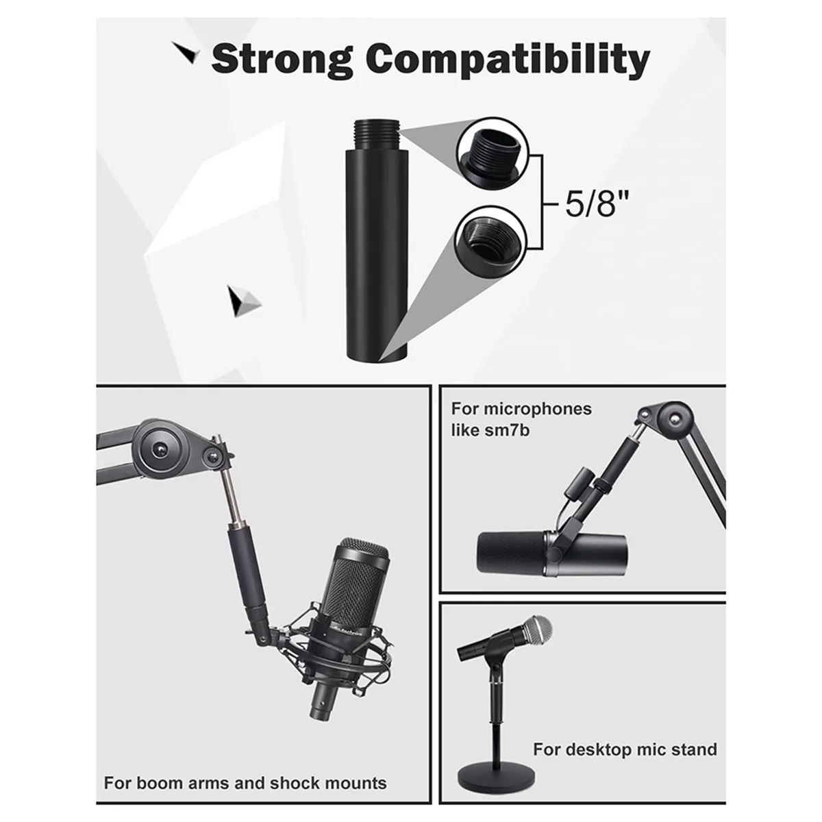 A72Z 8Pcs Mic Stand Extension Tube, 5/8Inch Female to 5/8Inch Male Microphone Extension Rod for Desk Stands & Arm Stand