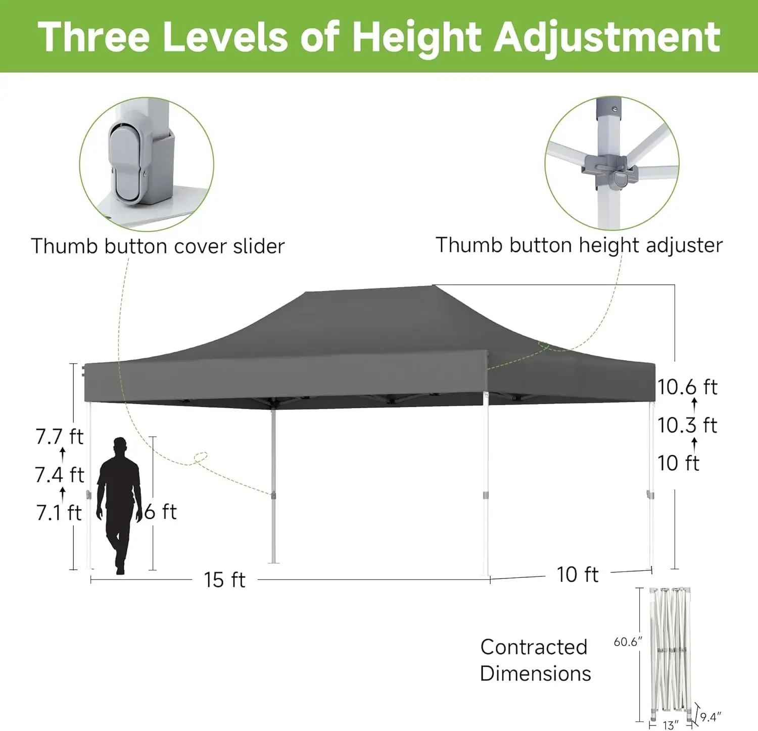 10x15ft فناء سهل الإعداد المنبثقة المظلة التجارية الثقيلة، خيمة المظلة للمناسبات الخارجية المأوى المحمولة الفورية #4