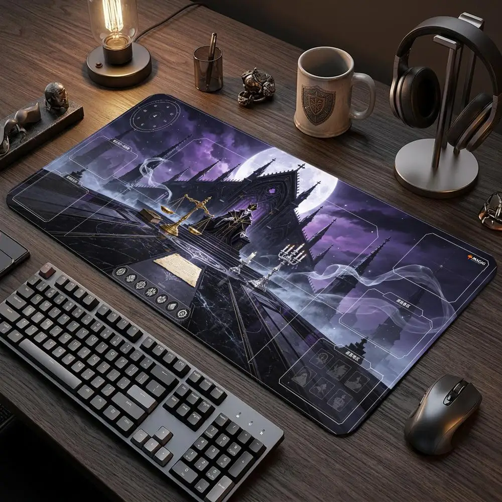 60X35cm Gothic Church Dark Judge Desk mat Zoned Play Mat Non-Slip Rubber Base Stitched Edges For TCG Card Game