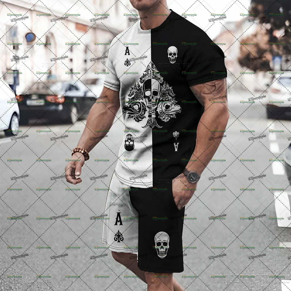 

Halloween Skeleton New Arrivals Tracksuit Suits T-shirts+Shorts Sets Black White Classic Retro Sports Sets Oversized Man Clothes
