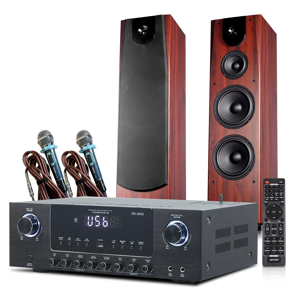 High-End Tower Speaker Home Theater System Professional Karaoke KTV Dual 8-inch Wooden Woofer Stereo System for Home