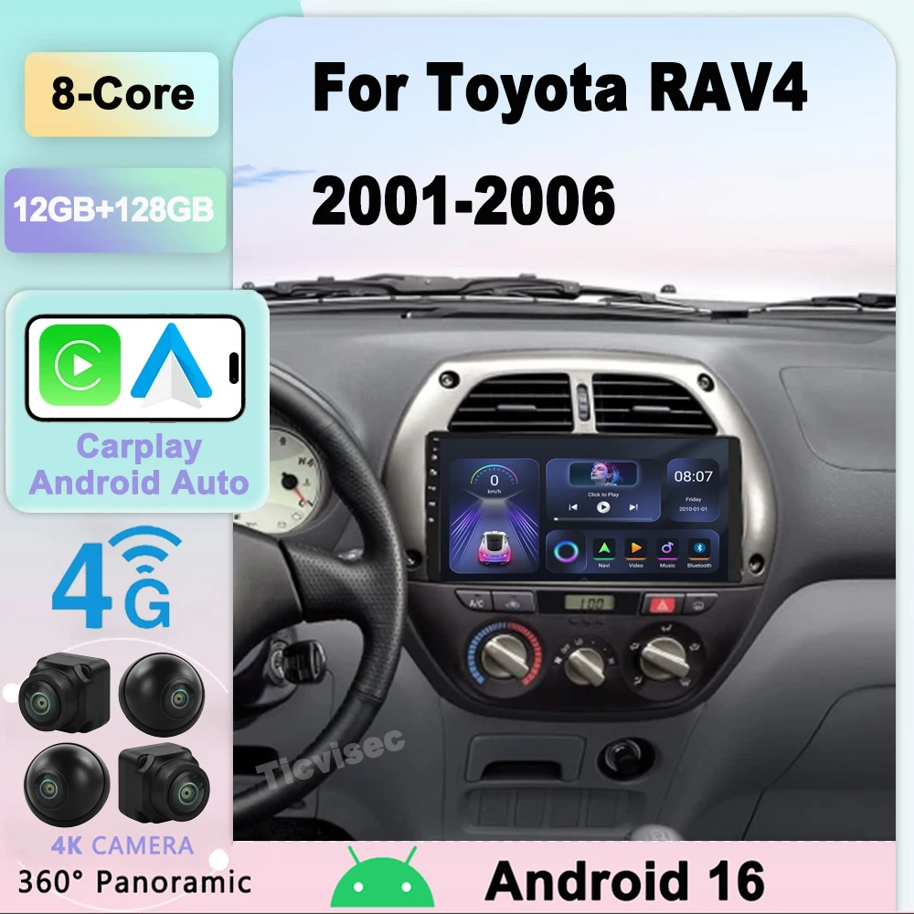 

Android 16 Carplay Car Radio Multimedia Video Player Navigation GPS for Toyota RAV4 2001 2002 2003 2004 2005 2006