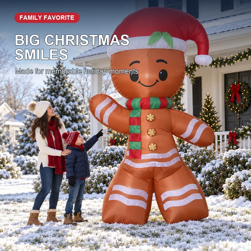 Giant Christmas Inflatable Gingerbread Man LED Blow Up Outdoor Yard Lawn Garden Decoration for Winter Holiday Party Home Decor