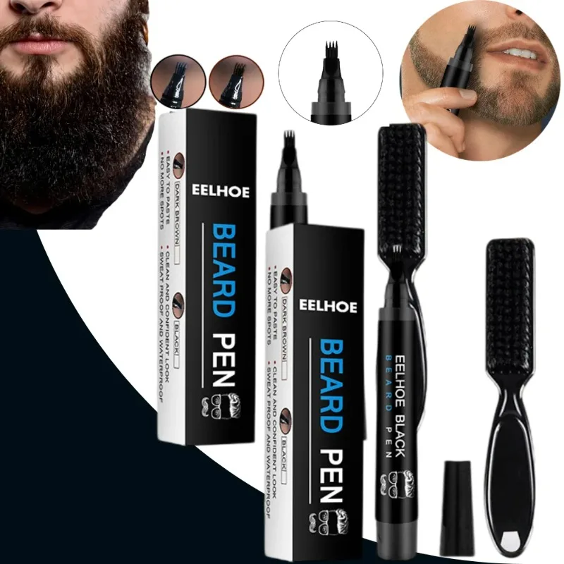 

Beard Filling Pen Kit Four Prong Beard Filler Pencil With Beard Brush Waterproof Male Moustache Repair Shaping Coloring Pen