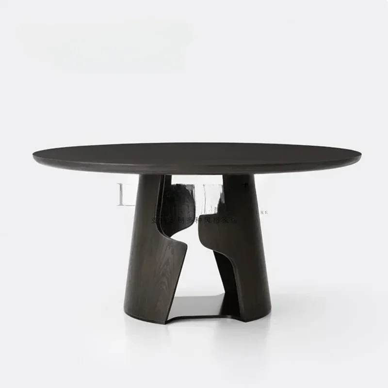 Chinese light luxury round solid wood dining table Sales office Special-shaped negotiation model room Leisure meeting table