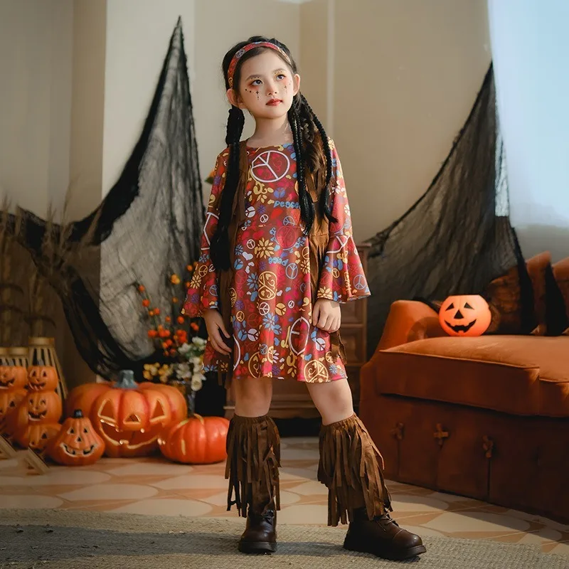 ชุดเดรสสไตล์ยุโรปและอเมริกา แนวเรโทร ฮิปปี้ วินเทจ ยุค 70 สำหรับงานปาร์ตี้ดิสโก้ ชุดคอสเพลย์ฮาโลวีน ชุดแสดงบนเวที