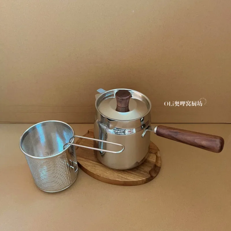304SS Deep Fryer Pot, Oil-Saving Induction-Ready w/Strainer, Home Elevated Design Compact Electric Skillet