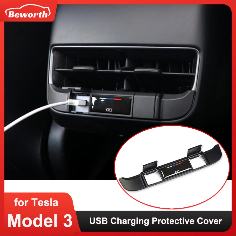 

M3 USB Charging Special Protective Cover For Tesla Model 3 2023 2022 Rear Exhaust Outlet Holes Interior Modification Accessories