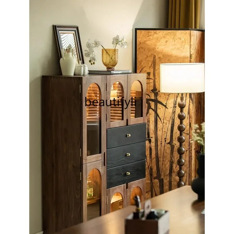 الجوز الأسود اللون الفرنسية الرجعية عرض خزانة الكتب غرفة المعيشة أريكة خزانة جانبية خزانة مشروبات K4050