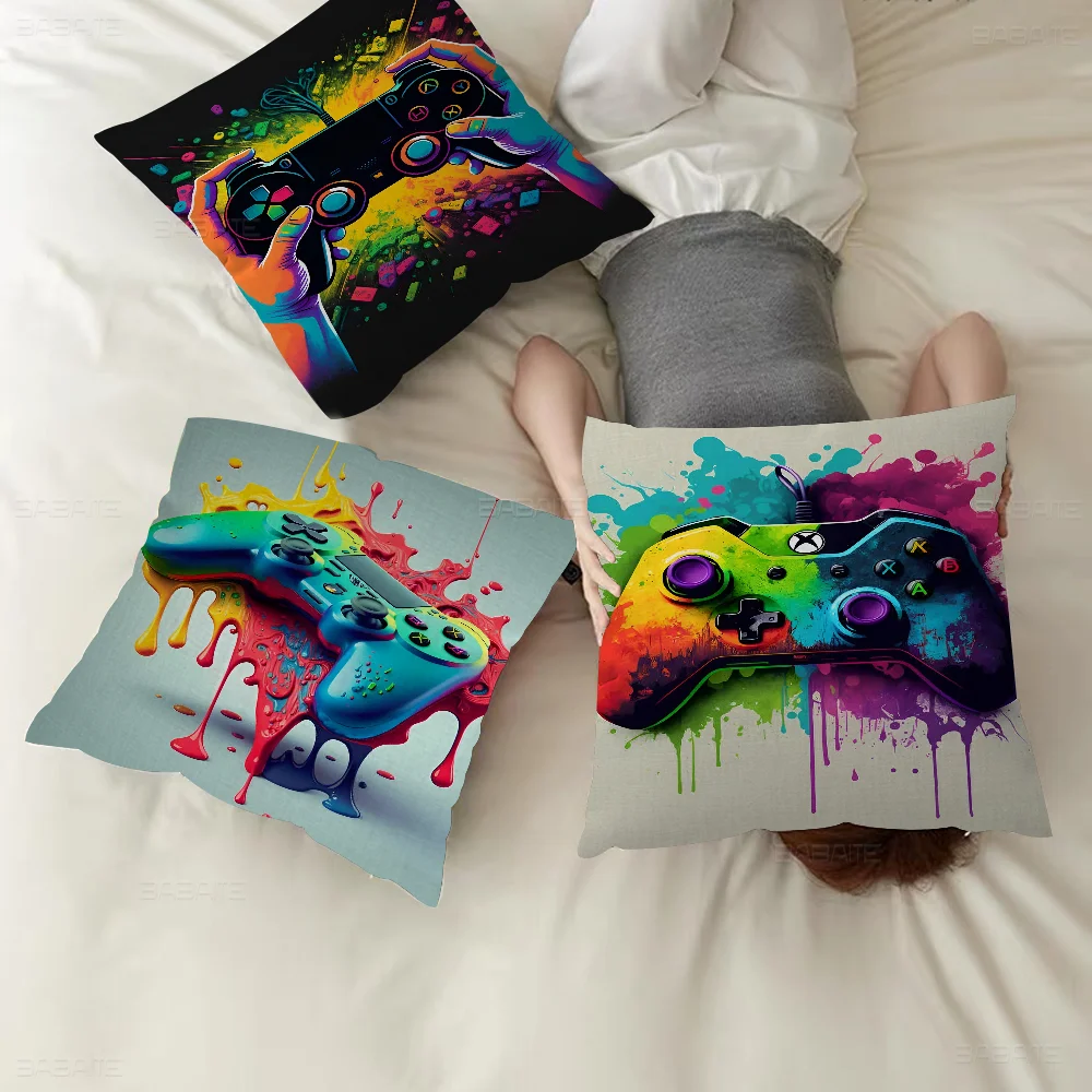 

Colorful Game Controller Pillow Covers Cartoon Sofa Decorative Home Double-sided Printing Short Plush Cute Cushion Cover