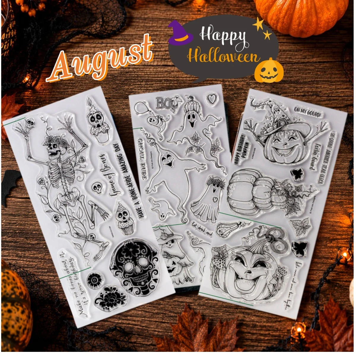 Newest 2026 August Halloween Ghoul Dude Bones Gourd Clear Stamps For DIY Decorating Scrapbook Paper Card Album Embossing Craft