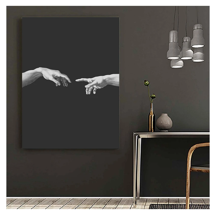 Decor Michelangelo Creation Of Adam Black White Wall Art Modular Pictures Modern Posters Bedroom HD Prints Canvas Paintings Home