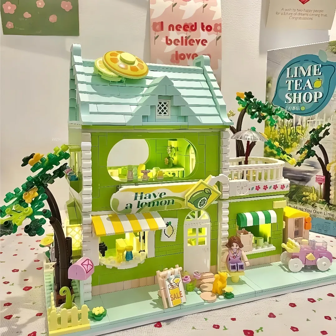 نموذج بناء منزل صغير، متجر شاي الليمون، ورشة شوكولاتة، ألعاب مكعبات بناء ذاتية الصنع هدية للأطفال والكبار #3