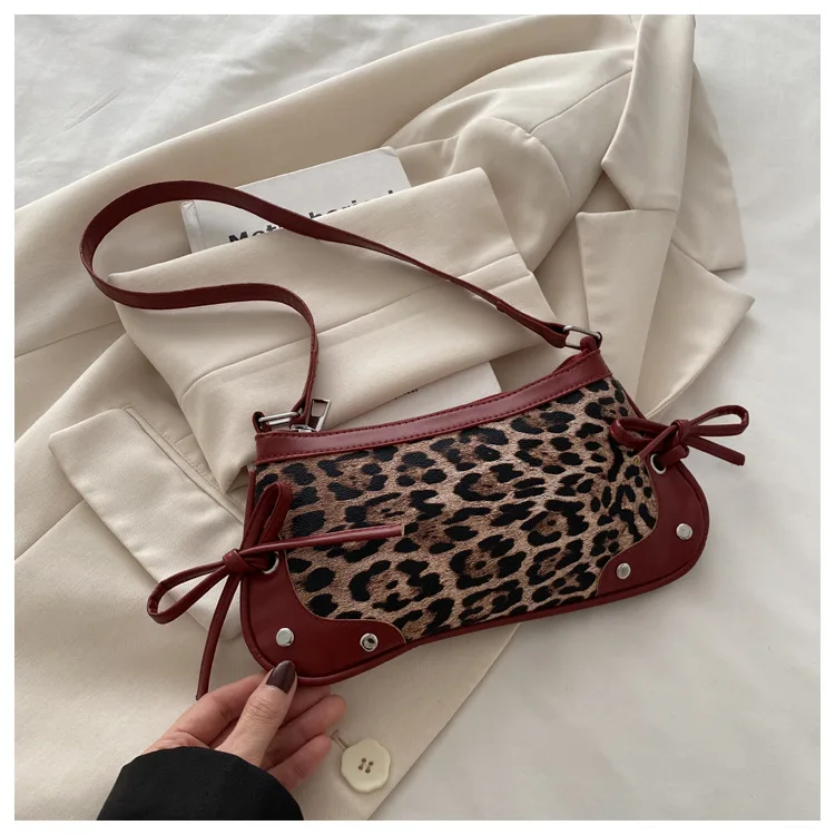 Neue Achselhöhle Tasche Trendy Schulter Tasche für Frauen Süße Doppel Bogen Handtasche Damen Tasche Retro Mode Weibliche Leopard Print Schulter Tasche – Detail 32