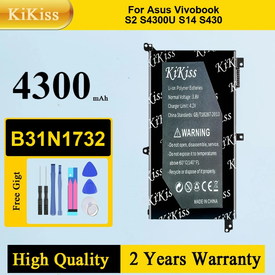

4300mAh KiKiss Powerful Battery B31N1732 For Asus Vivobook S2 S4300U S4300F S14 S430 X430UA X430UF Mars15 Mars 15 VX60G Bateria