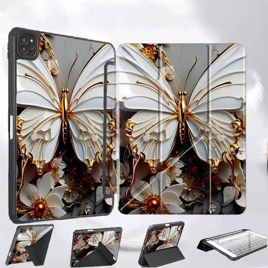 

White Butterfly Pattern Tablet Case For iPad Mini 6 7 Air 4 5 M3 M2 M4 11inch Pro 11th 10th 9th 8th 7th 12.9inch Pro 2025 Holder