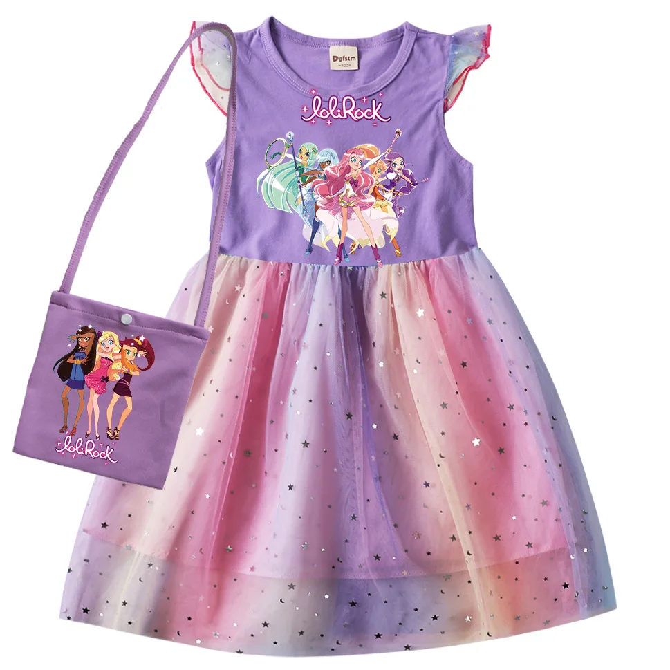 LoliRock Kids Summer Loli Rock Dress Baby Girls Cute Lace Princess Dress Toddler Girls Birthday Party Dresses with Bag