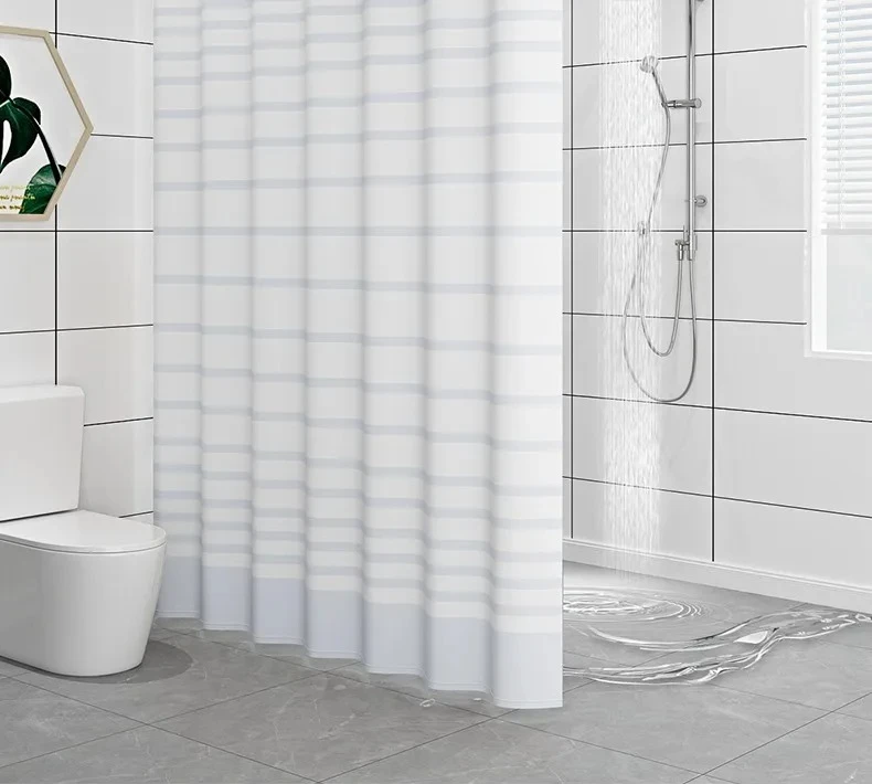 Shower Curtains White Stripe Simple Modern Style Curtain for Bathroom Water Resistant PEVA Fabric with Hooks 200cm Farmhouse