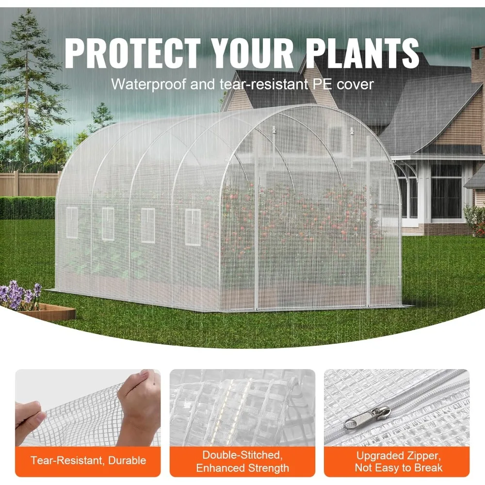 

Walk-in Tunnel Greenhouse, 14.6x6.4x6.3 ft Hoop House Greenhouse Tunnel, Plant Hot House with Galvanized Steel Frame.