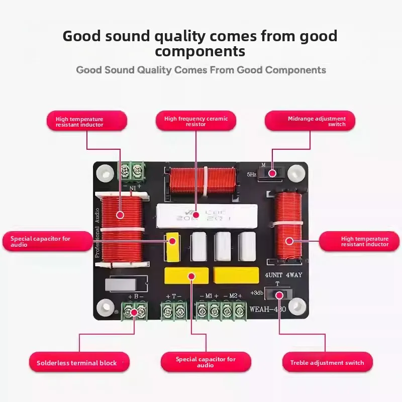 SOTAMIA 300W 고음질 1 고음 2 중음 1 저음 4웨이 디바이더 레버 랩 스피커 사운드 품질 조절 가능한 오디오 디바이더