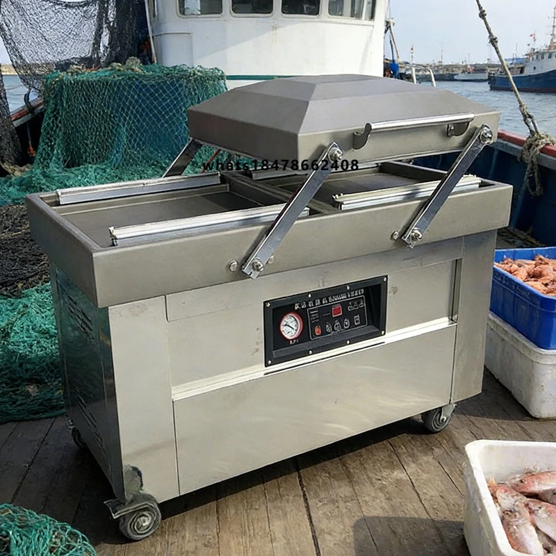 700PD Seafood Processing Plant Dual Chamber Vacuum Sealer, Commercial Frozen Food Packaging, Easy to Clean & High Efficiency 304